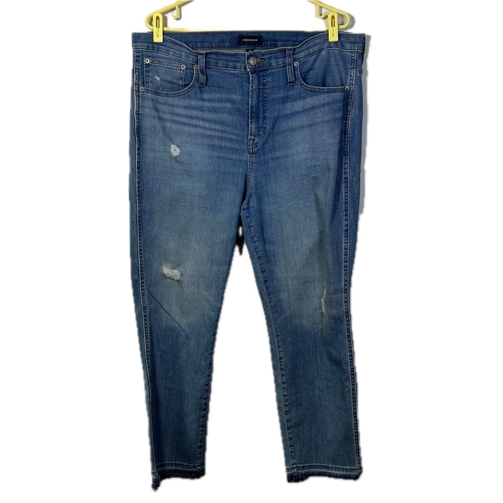 J. Crew Vintage Straight Ankle Jeans Distressed  Frayed Hem High Rise Grunge 32